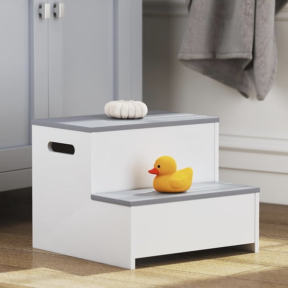 STAROUS Wooden Toddler Step Stool: Extra Wide 9.45 Inches, Non-Slip Mats and Handles, for Bathroom Sink and Potty Training