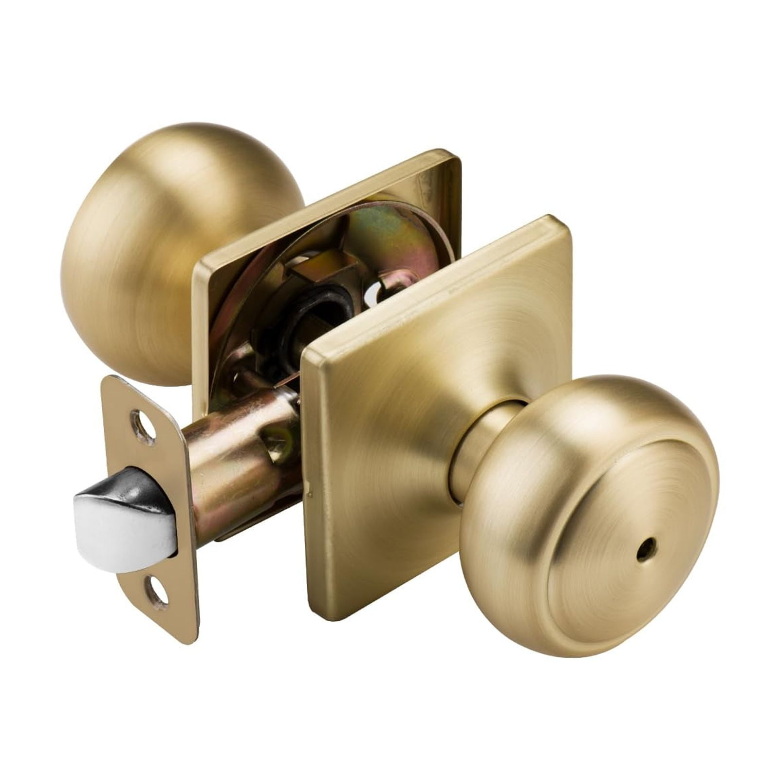Satin Brass Privacy Door Knob with Square Rosette