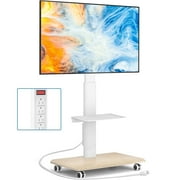 TAVR Furniture Portable Mobile TV Stand with Hidden Wheels for 24 to 65 inch Flat and Curved Screen TVs, Floor TV Stand with Swivel Mount, White