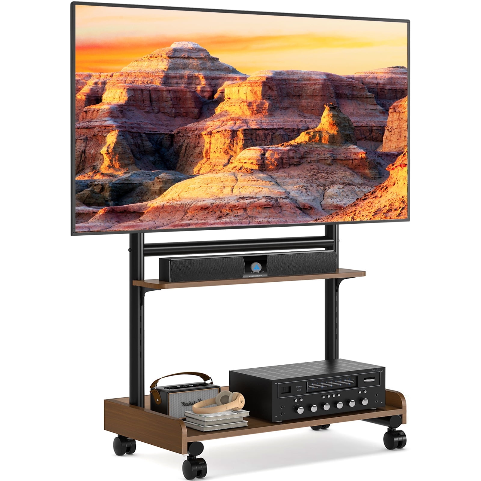 TAVR Furniture Universal Mobile TV Stand with Wheels for 40-86 inch LCD LED OLED Flat Panel Screens, with Wooden Storage Shelf