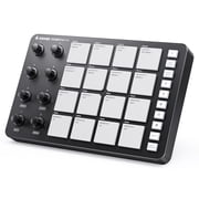 Donner STARRYPAD PRO MIDI Pad Controller for Beat Making, 16 Velocity-Sensitive Drum Pads, 8 Assignable Knobs, USB-C & MIDI I/O, Music Production Software Included, Black