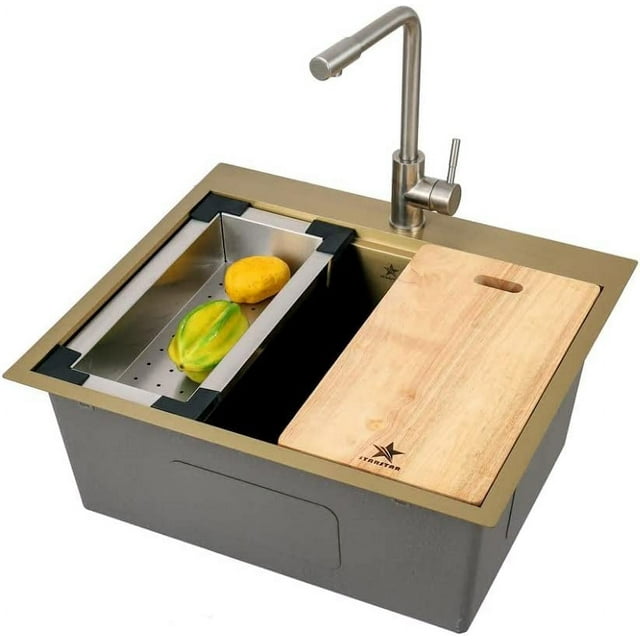 STARSTAR 21 x 20 Workstation Ledge Topmount/Dropin Single Bowl 304