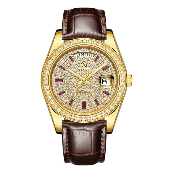 【START】Gypsophila Watch Swiss Fully Automatic Mechanical Movement Diamond Dial Leather Watch Waterproof Date Week Function