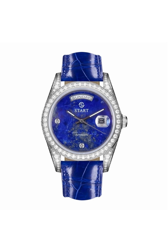 【START】Lapis Lazuli Men's Watch Swiss Fully Automatic Mechanical Movement Diamond Watch Date Week Function Butterfly Buckle Crocodile skin Strap