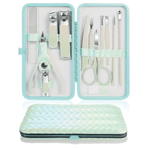START MAKERS 13pcs Manicure and Pedicure Set with Mint Green Case, Stainless Steel Nail Clippers Kit for Men and Women, Travel Nail Care Kit