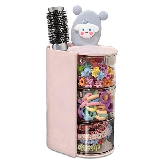 START MAKERS 3-Tier Rotatable Organizer for Makeup, Jewelry & Hair Accessories | Holds Brushes, Necklaces, Earrings | Space-Saving Vanity Desk Display, Pink