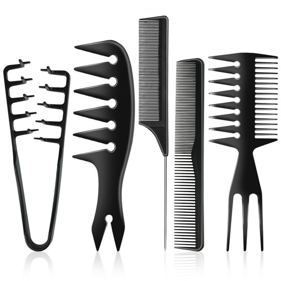 START MAKERS 5 PCS Hair Comb Set, Texture Combs, Wide-Tooth Hair Styling Comb, Grooming, Classic, 3-in-1 Fish, Rat Tail Comb and Styling Comb for All Hair Types Barber Tools