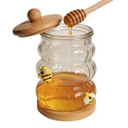 START MAKERS Clear Glass Honey Jar with Wooden Dipper & Lid   15.22 oz Honey Pot, Mess-Free Dispenser for Syrup, Agave, Maple Syrup   Perfect Kitchen Gift for Tea Lovers & Hostesses