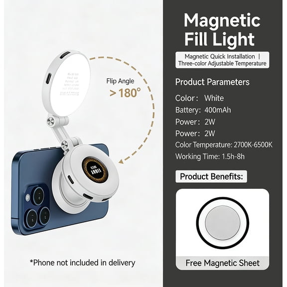 START MAKERS Magnetic Selfie Light for Phone, Portable Phone Ring Light with Rechargeable Battery, Compact LED Phone Light for Travel, Video Recording, Vlogging