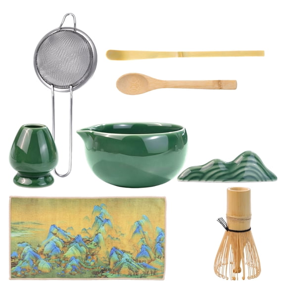 START MAKERS Matcha Set, 8-Piece Japanese Matcha Whisk Kit with Ceramic Bowl, Bamboo Whisk (Chasen), Whisk Holder, Scoop Stand, Sifter & Scoops, Tea Cloth, Complete Utensils for Matcha Powder