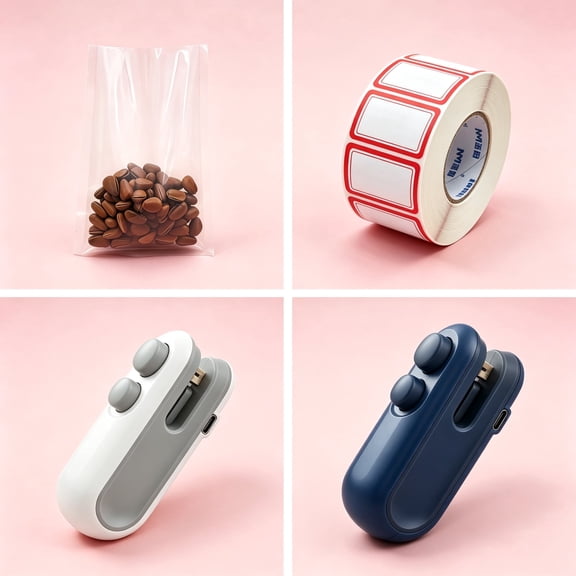 START MAKERS Mini Bag Sealer with Cutter & Magnet Handheld Heat Sealer for Plastic Bags, Snacks & Food Storage, Portable Reusable Sealing Kit with Bags & Labels