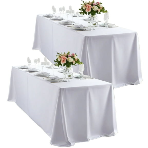START MAKERS 2 Pack White Rectangular Tablecloths Washable Polyester Table Covers for 6 Foot Tables Wedding Party Dining 200 x 300 cm