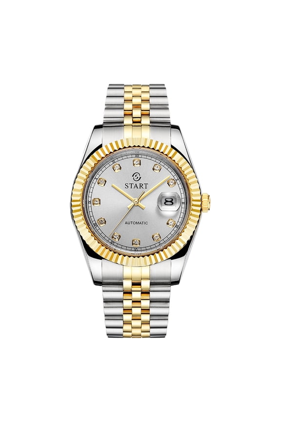 【START】Men's Watch Automatic Mechanical Watch Zircon Dial Waterproof Calendar Function Golden Watch