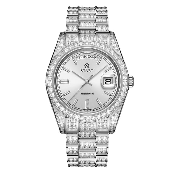 STARTMen's Watch Swiss Automatic Mechanical Movement Diamond Watch Waterproof Date Day Butterfly Buckle Strap Golden Watch