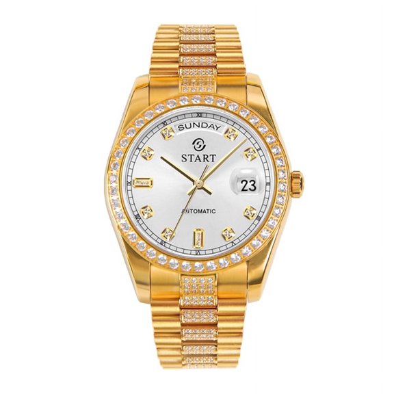 【START】Men's Watch Swiss Fully Automatic Mechanical Movement Waterproof Date Week Function Metal Watch Butterfly Buckle Strap Golden Watch