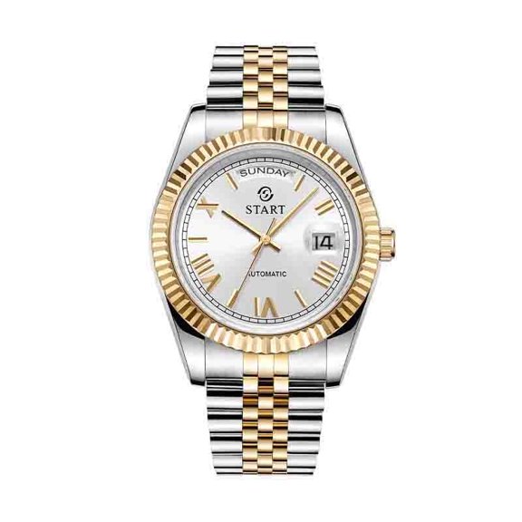 【START】Men's Waterproof Watch Swiss movement Automatic Mechanical Watch Roman Numeral Dial Metal Watch Date Week Function