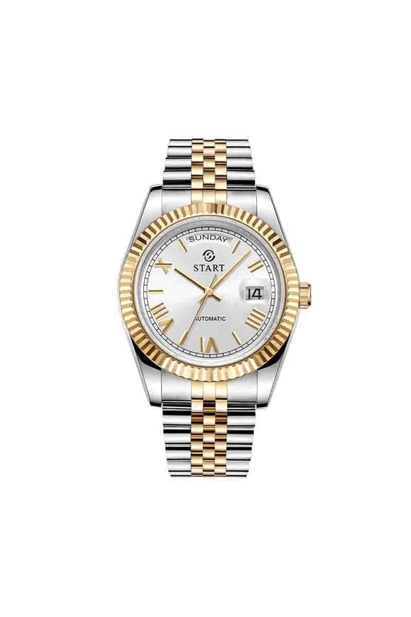【START】Men's Waterproof Watch Swiss movement Automatic Mechanical Watch Roman Numeral Dial Metal Watch Date Week Function