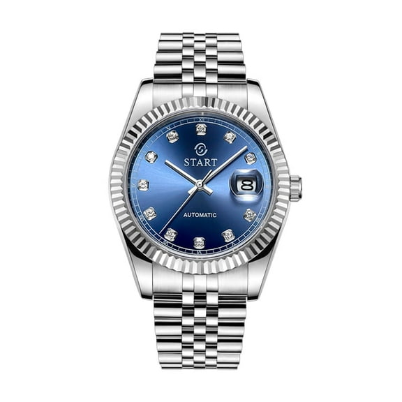 【START】Men's Waterproof Watch Zircon Dial Automatic Mechanical Watch Calendar Function Metal Watch