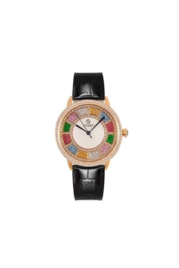 【START】Women's Watch Fashion Trend Quartz Watch Color Zircon Dial Leather Watch Rose Gold