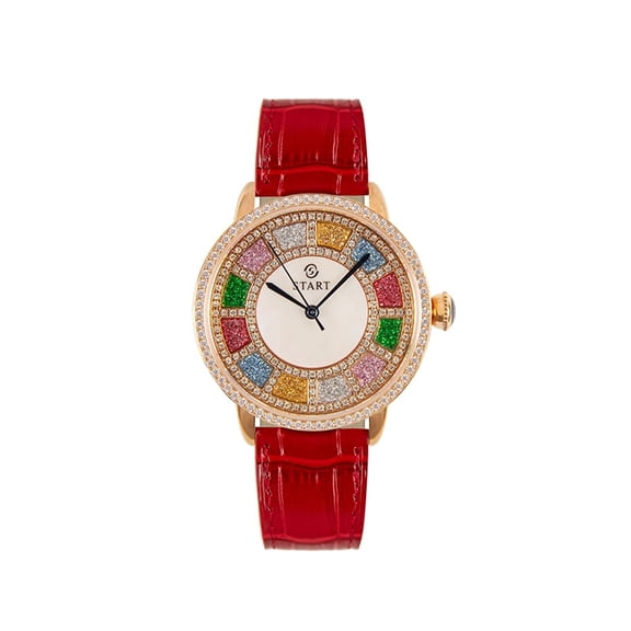 【START】Women's Watch Fashion Trend Quartz Watch Color Zircon Dial Leather Watch Rose Gold