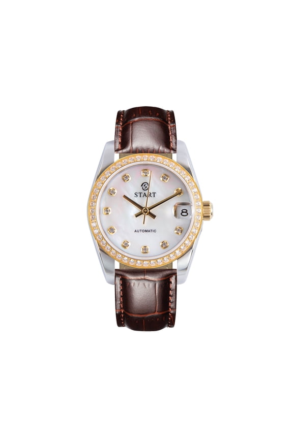【START】Women's Watch Pearl Shell Dial Fashion Casual Automatic Mechanical Watch Waterproof Date Function Leather Watch