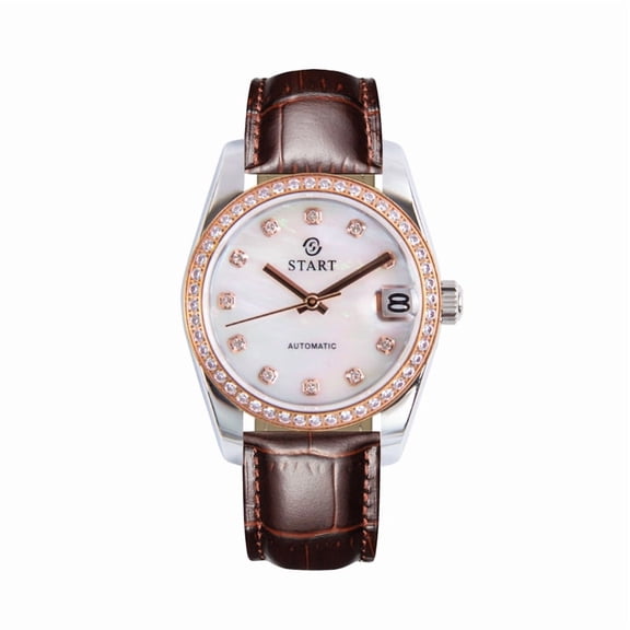【START】Women's Watch Pearl Shell Dial Fashion Casual Automatic Mechanical Watch Waterproof Date Function Leather Watch