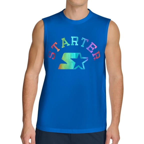 STARTER Mens Logo Muscle Tank Top, Blue, Large