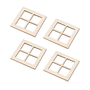 STARTIST 4Pcs 1/12 4 Pane Unpainted Wooden Windows, Mini DIY Shutters, Dollhouse Furniture Woodenn Window for Decoration