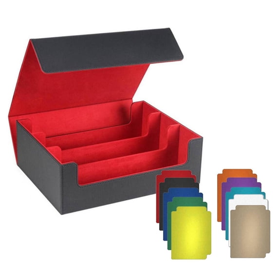 STARTIST Card Deck Box Game Card Storage Multipurpose Strong Premium PU Leather Collectible Can Holds 1800+ Cards Sleeved Cards Holder Black Lining Red