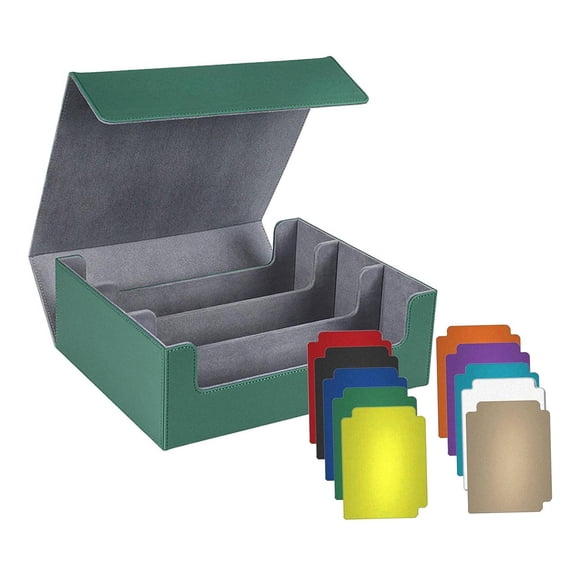 STARTIST Card Deck Box Game Card Storage Multipurpose Strong Premium PU Leather Collectible Can Holds 1800+ Cards Sleeved Cards Holder Green Lining Gray