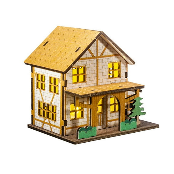 STARTIST Lighted Miniature House Tiny House Mockup Garden House Ornament Wooden Craft, Christmas Cabin Model for Mantel Indoor Bedroom B 9.8cmx7.5cmx9.3cm