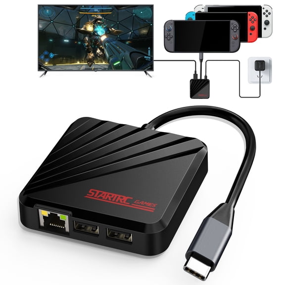 STARTRC GAMES Portable Docking Station Compatible with Nintendo Switch 2, 4K 60Hz HDMI, Gigabit Ethernet, 65W USB-C PD, 2 USB-A Ports