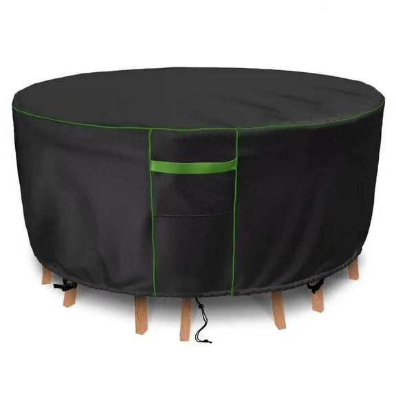 STARTWO Durable Outdoor Black Round Table Cover with Green Trim
