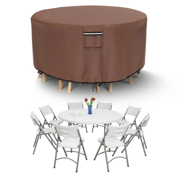 STARTWO Garden Round Table Cover Waterproof Heavy Duty Patio Furniture Covers Windproof Anti-UV Circular Table Covers