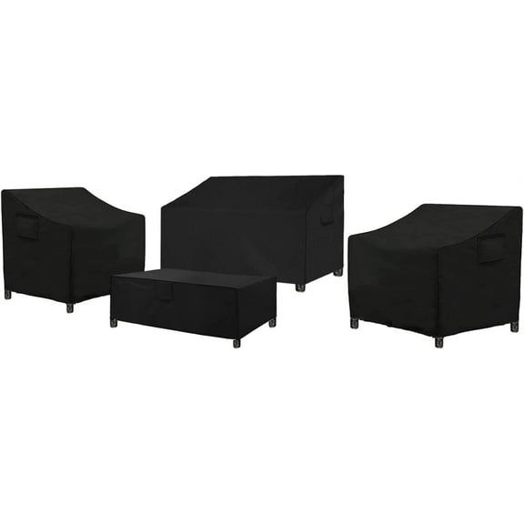 STARTWO Outdoor Rattan/Wicker Chair Furniture Cover Set, 4-Piece, 600D Heavy Duty Water-Resistant Fabric (Black)