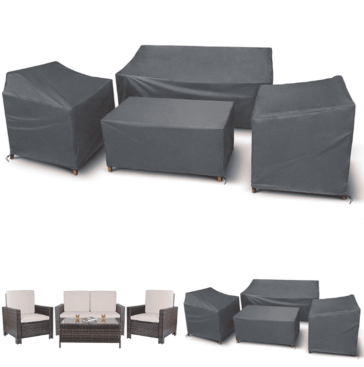 STARTWO Heavy Duty Waterproof 4-Piece Patio Furniture Covers, Windproof Outdoor Chair & Sofa Protector with Buckle Straps for Rattan Sets, Grey
