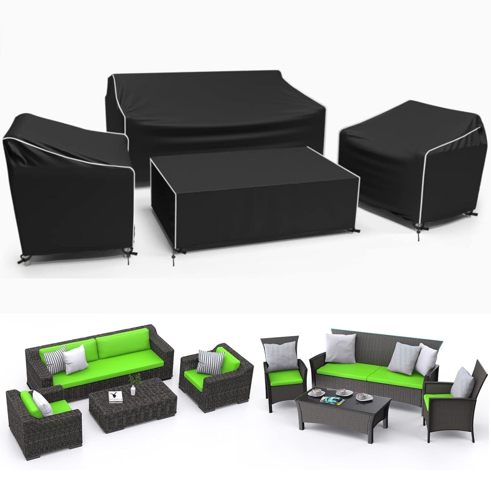 STARTWO Patio Furniture Covers 4 Piece, Waterproof Patio Furniture Cover Thickened 420D Heavy Duty Outdoor Set Cover -Black