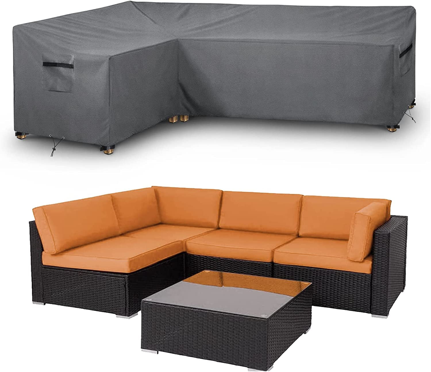 STARTWO Waterproof Patio Furniture Sectional Cover Large Oval Thickened Heavy Duty Outdoor Sofa Square Wicker Cover