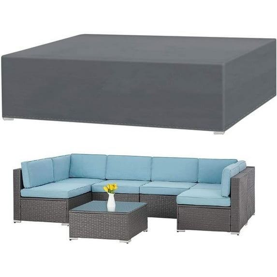 STARTWO Waterproof Patio Furniture Set Covers - Tear-Resistant Windproof for Rectangular Outdoor Furniture,Gray