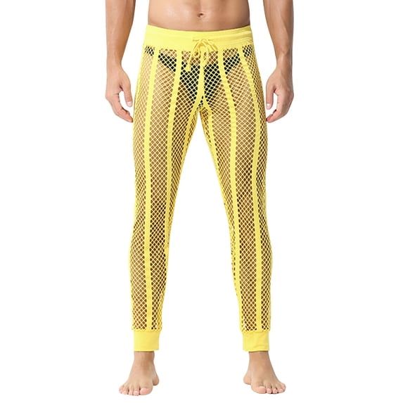 STARVNC Men Mesh Hollow Out Waist Drawstring Breathable Pants