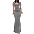 thumbnail image 1 of STARVNC Women Boat Neck Short Sleeve Bodycon Fishtail Maxi Dress, 1 of 4