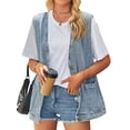 thumbnail image 1 of STARVNC Women Button Down Sleeveless Distressed Vest Denim Jacket, 1 of 7