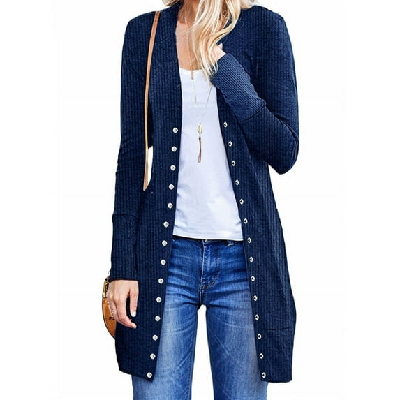 STARVNC Women Button Down Solid Color Cardigan