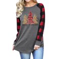 thumbnail image 1 of STARVNC Women Christmas Trees Print Round Neck Long Sleeve Splicing Plaid Top, 1 of 3