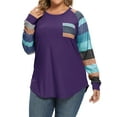 thumbnail image 1 of STARVNC Women Color Block Crew Neck Pocket Spliced Long Sleeve Tunic Plus Shirt, 1 of 7