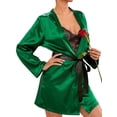 thumbnail image 1 of STARVNC Women Contrast Color Crochet Lace Long Sleeve Lace Up Pajama Set, 1 of 3