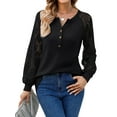 thumbnail image 1 of STARVNC Women Crew Neck Button Up Lace Cut Out Long Sleeve Top, 1 of 5