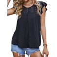 thumbnail image 1 of STARVNC Women Crew Neck Hollow Out Pleated Flutter Sleeve T-Shirt, 1 of 7