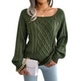 thumbnail image 1 of STARVNC Women Crew Neck Long Sleeve Buttons Cable Knit Ribbed Sweater, 1 of 7