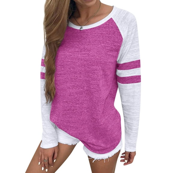 STARVNC Women Crew Neck Stripe Splice Raglan Long Sleeve Top